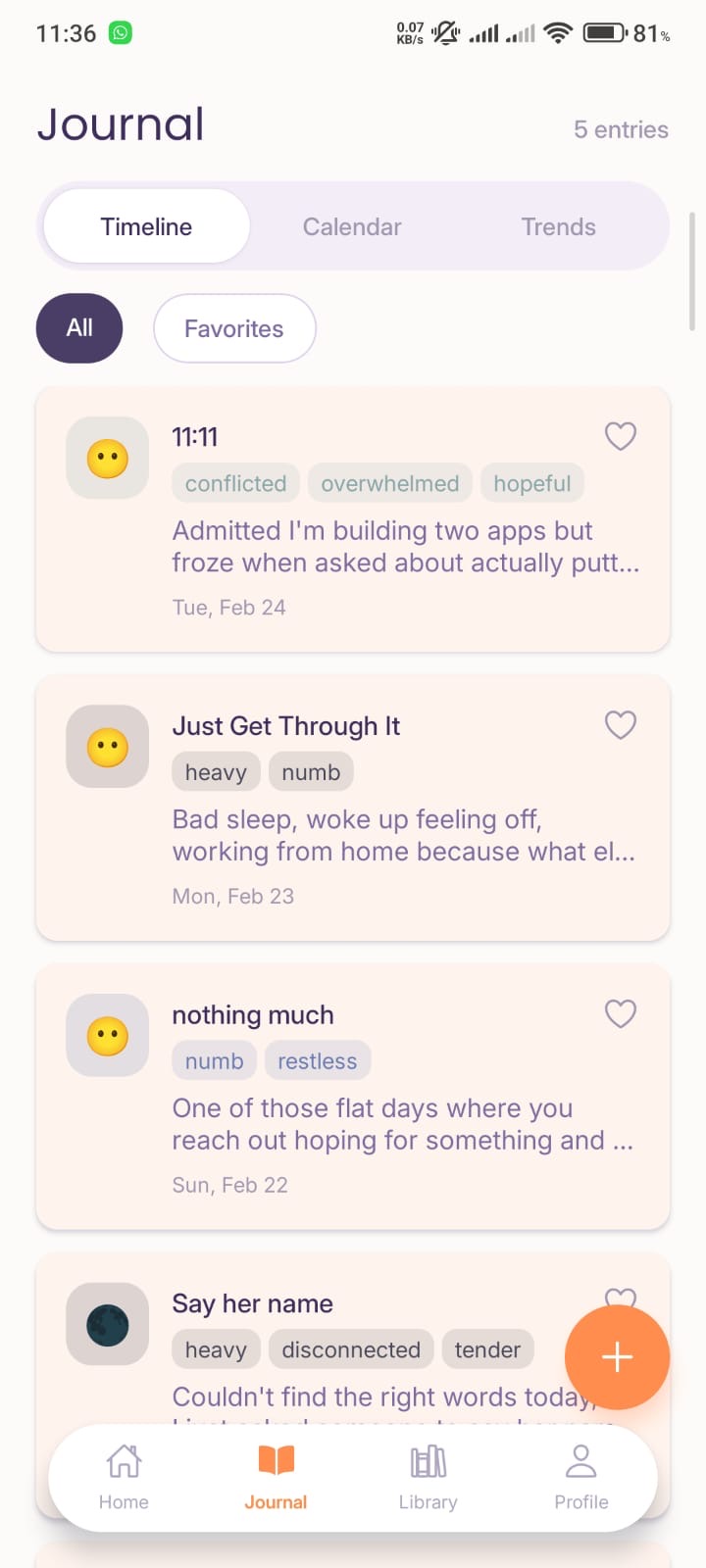 LifeLet journal timeline
